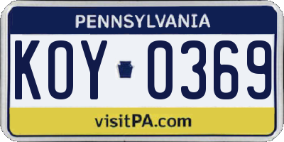 PA license plate KOY0369