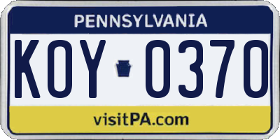 PA license plate KOY0370