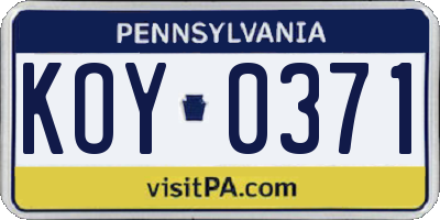PA license plate KOY0371