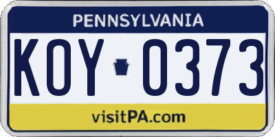 PA license plate KOY0373