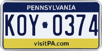 PA license plate KOY0374