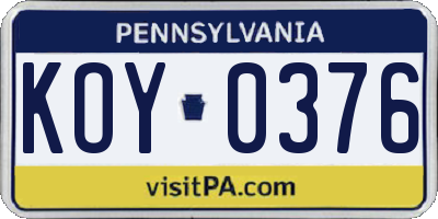 PA license plate KOY0376