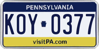 PA license plate KOY0377