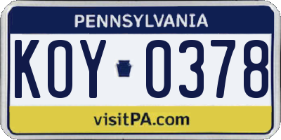 PA license plate KOY0378