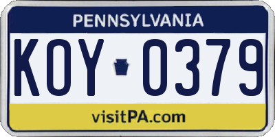 PA license plate KOY0379