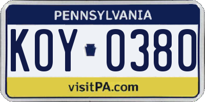 PA license plate KOY0380