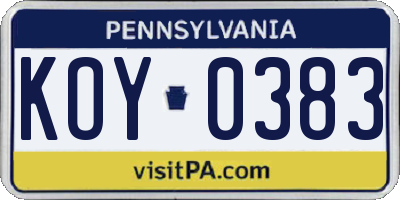 PA license plate KOY0383