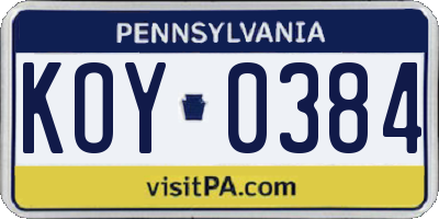 PA license plate KOY0384