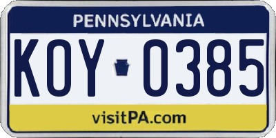 PA license plate KOY0385