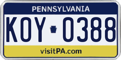 PA license plate KOY0388