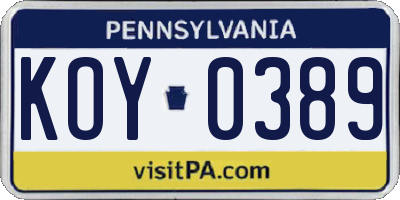 PA license plate KOY0389