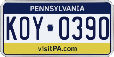 PA license plate KOY0390