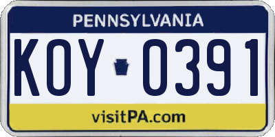 PA license plate KOY0391