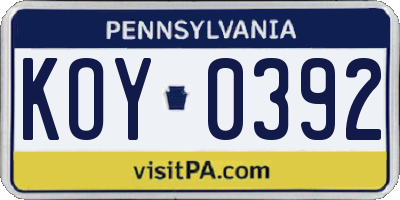 PA license plate KOY0392