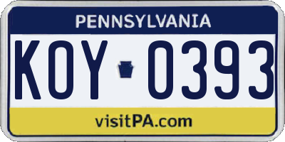 PA license plate KOY0393
