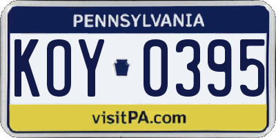 PA license plate KOY0395