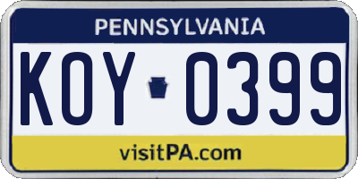 PA license plate KOY0399