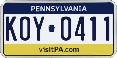 PA license plate KOY0411