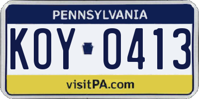 PA license plate KOY0413