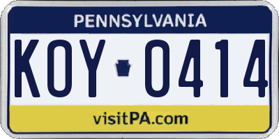 PA license plate KOY0414