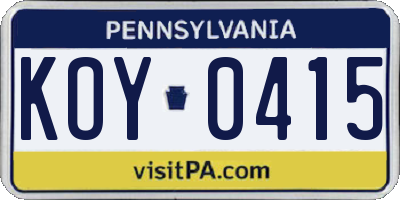 PA license plate KOY0415