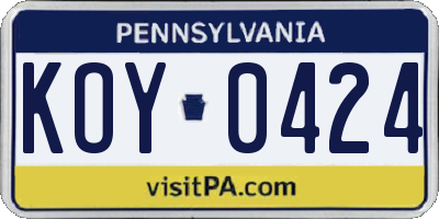 PA license plate KOY0424