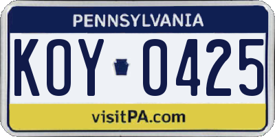 PA license plate KOY0425