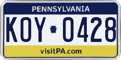 PA license plate KOY0428