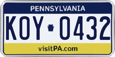 PA license plate KOY0432