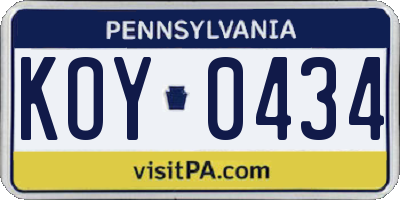 PA license plate KOY0434