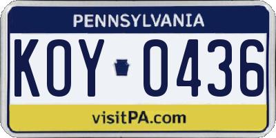 PA license plate KOY0436