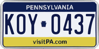 PA license plate KOY0437