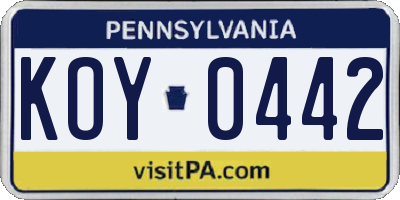 PA license plate KOY0442