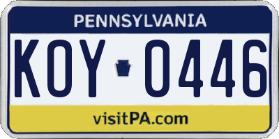 PA license plate KOY0446