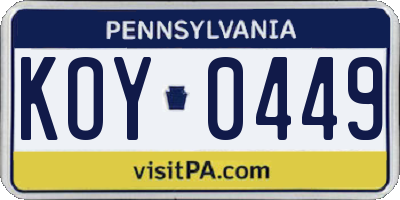 PA license plate KOY0449