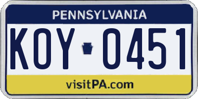 PA license plate KOY0451