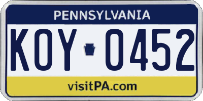 PA license plate KOY0452