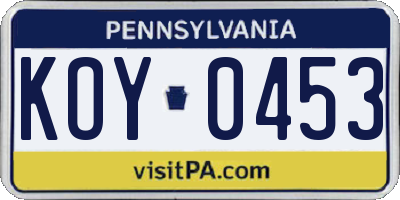 PA license plate KOY0453