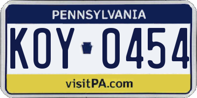 PA license plate KOY0454