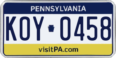PA license plate KOY0458