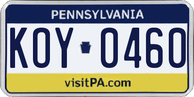 PA license plate KOY0460
