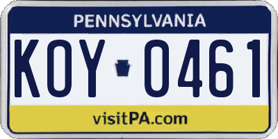 PA license plate KOY0461