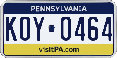 PA license plate KOY0464
