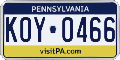 PA license plate KOY0466