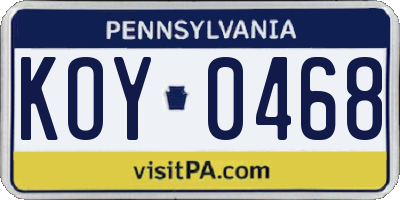 PA license plate KOY0468