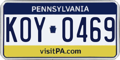 PA license plate KOY0469