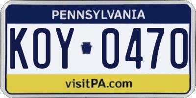 PA license plate KOY0470