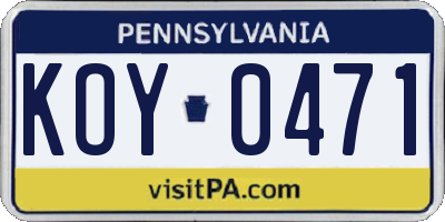 PA license plate KOY0471