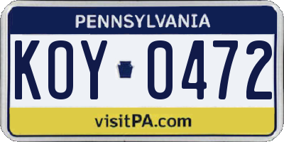 PA license plate KOY0472