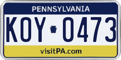 PA license plate KOY0473